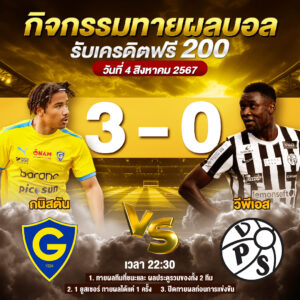 ประกาศกิจกรรมทายสกอร์รวมคู่ กนิสตัน VS วีพีเอส วันที่ 4 สิงหาคม 2567