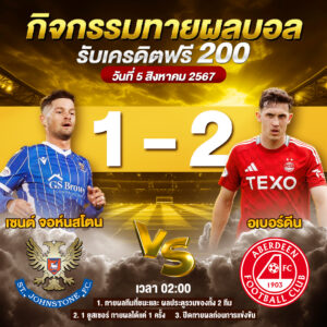 ประกาศกิจกรรมทายสกอร์รวมคู่ เซนต์ จอห์นสโตน VS อเบอร์ดีน วันที่ 5 สิงหาคม 2567